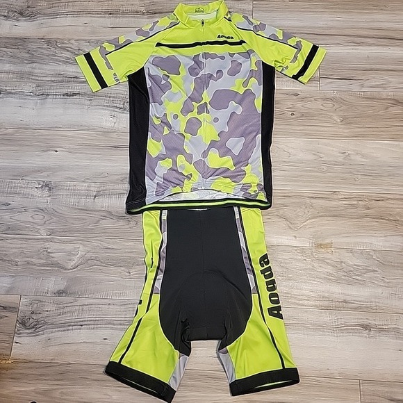 Aogda Sz XL Cycling Jersey Shorts 2pc Set Camo Camouflage‎ Green Zip AOP - Picture 1 of 11